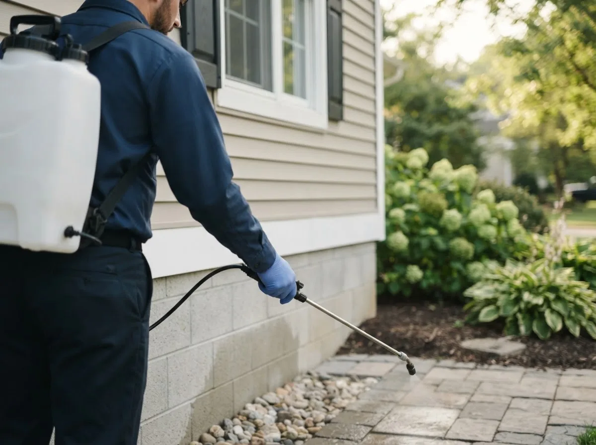 Pest control technician inspecting a home in Campbell, TX
